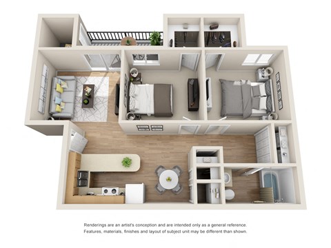 Floor plan for 2 beds, 1 bath, 838 sqft